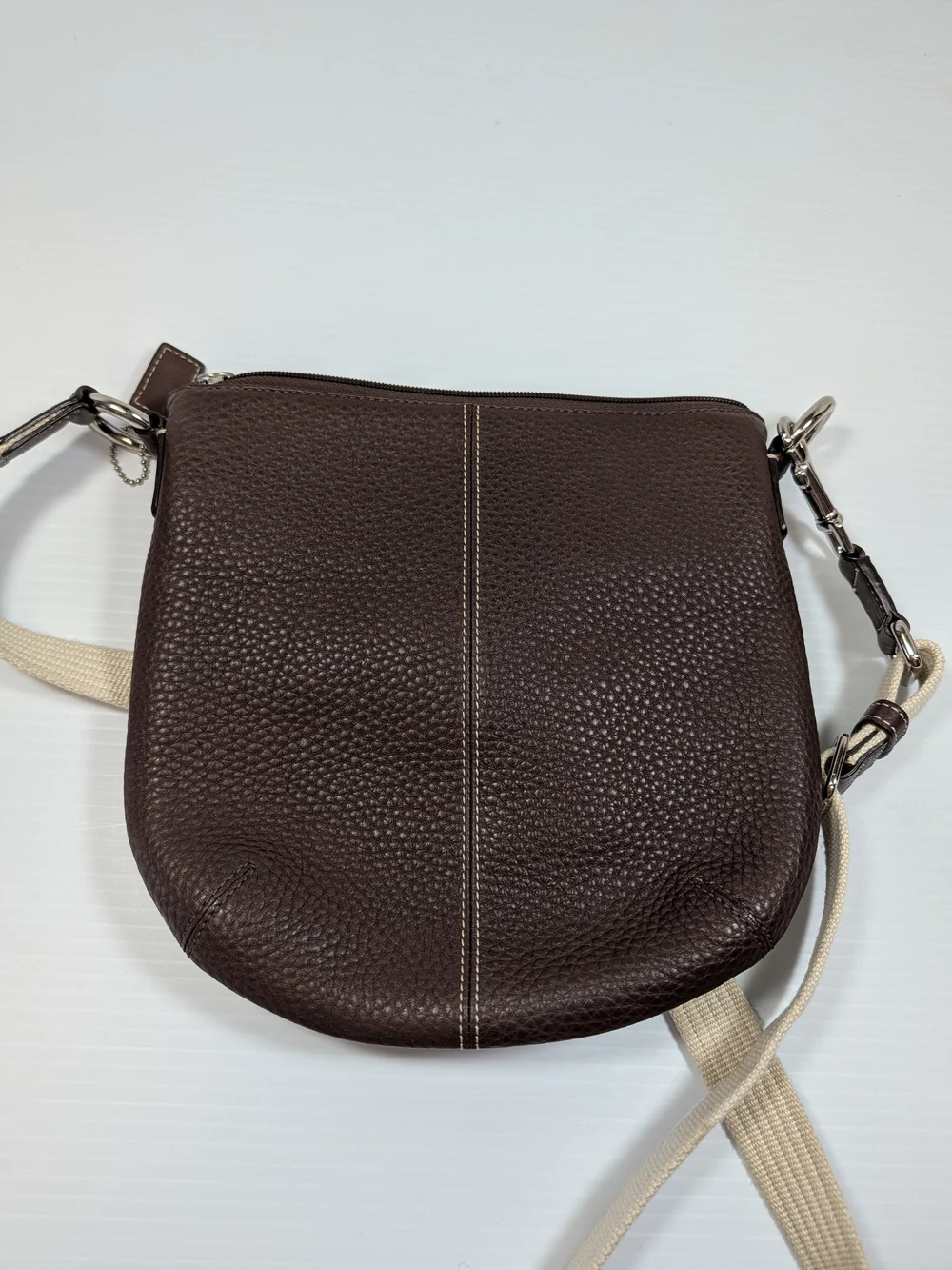 Coach Chocolate Brown Pebbled Leatherman Chelsea Crossbody Turnlock Purse Strap